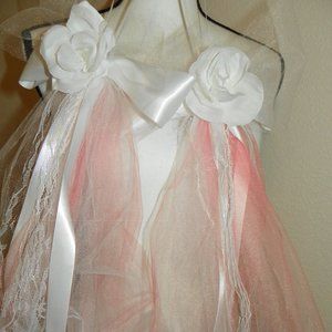 5 White Flower Lace Pink Wedding Pew Party Decor